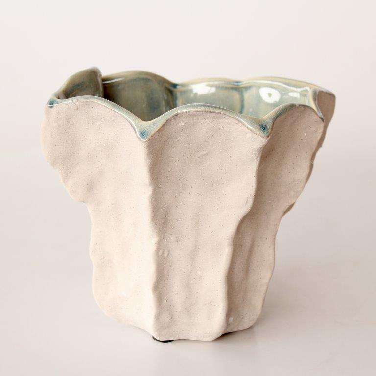 Ceramic Fluted Vase Green Inside